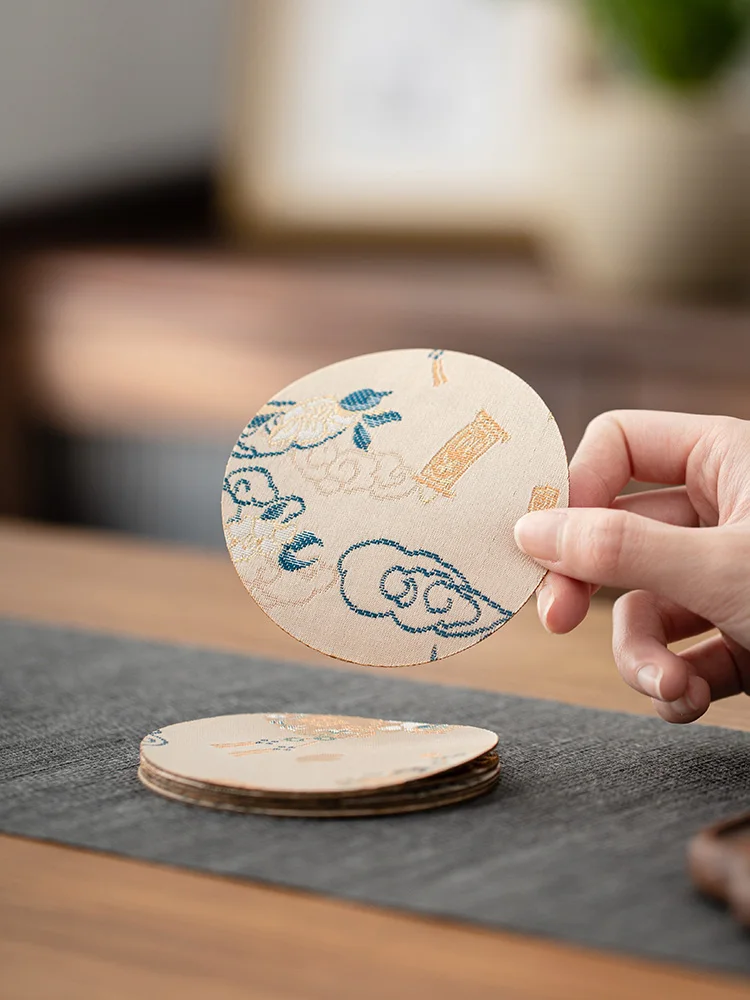 

Двусторонний вышитый коврик для чашки чайного полотенца, круглая теплоизоляционная подкладка для чайника, традиционный узор, китайская обеденная посуда