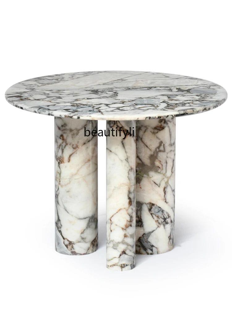 Light Luxury Elephant White Natural Marble Dining Table Villa Ocean Storm Luxury Stone Dining Table