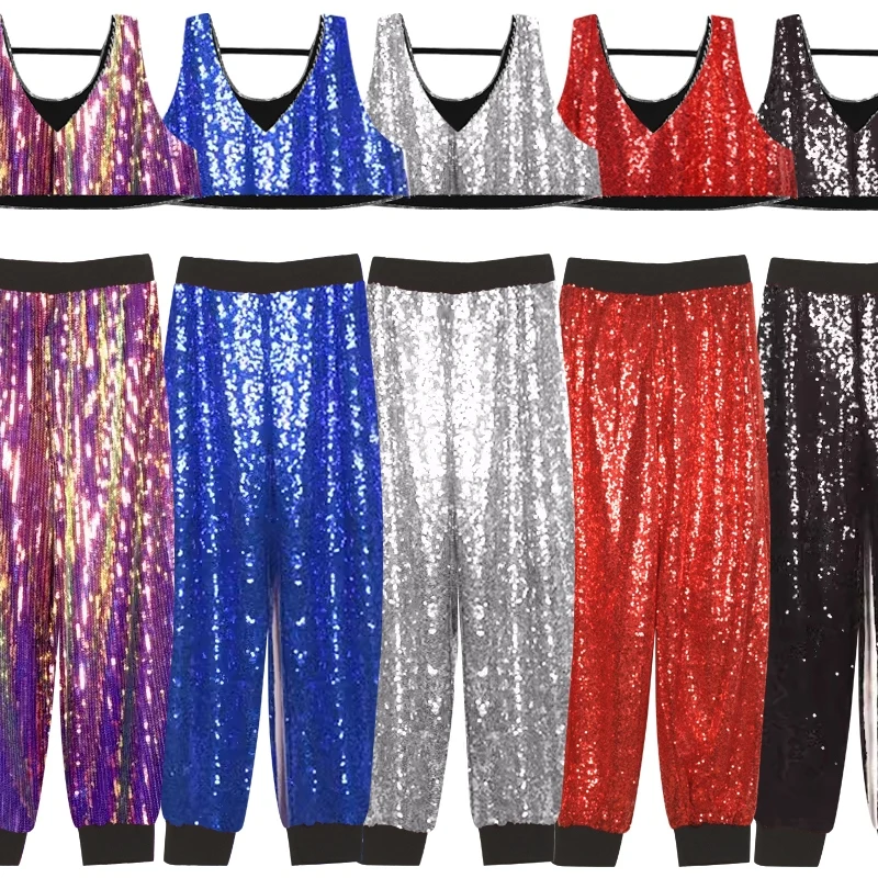 

Colorful Sequins Jazz Dance Costume Group Kpop Outfit Kids Hip Hop Clothing Women Men Stage Performance Street Wear XS8342