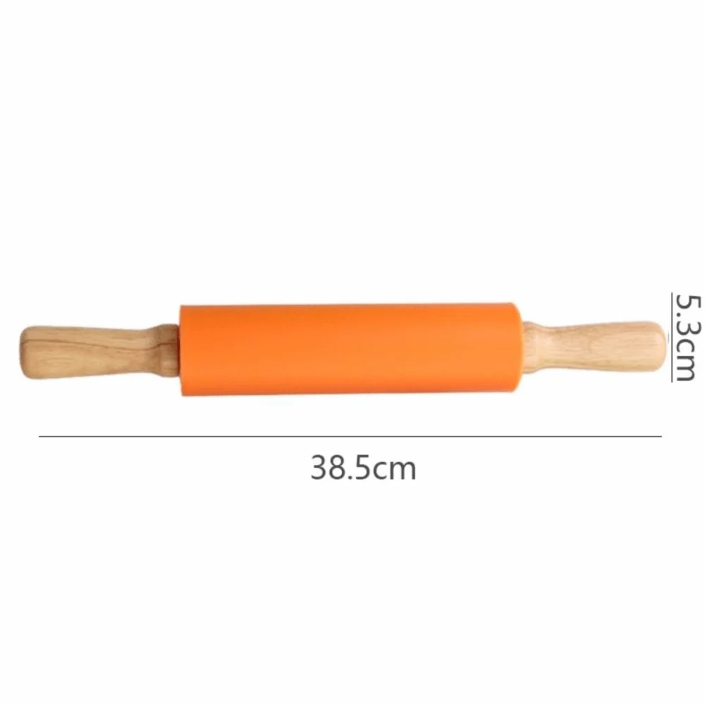 

New Non-Stick Silicone Rolling Pin Wooden Handle Round Pastry Dough Roller Multicolor Flour Roller Kitchen Gadget