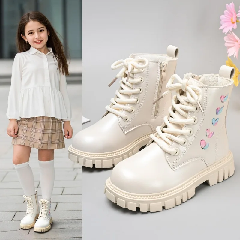 Kids Short Boots Fashion Side Zipper Children Leather Boots Korean Style Versatile 2026 Autumn New Girls Princess Boots Soft