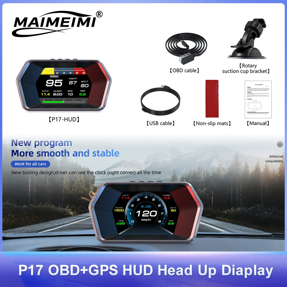 

Car OBD2 GPS On-board Computer Windshield Projector P17 HUD Overspeed Warn Head Up Display Voltage Water Temp Alarm Speedometer