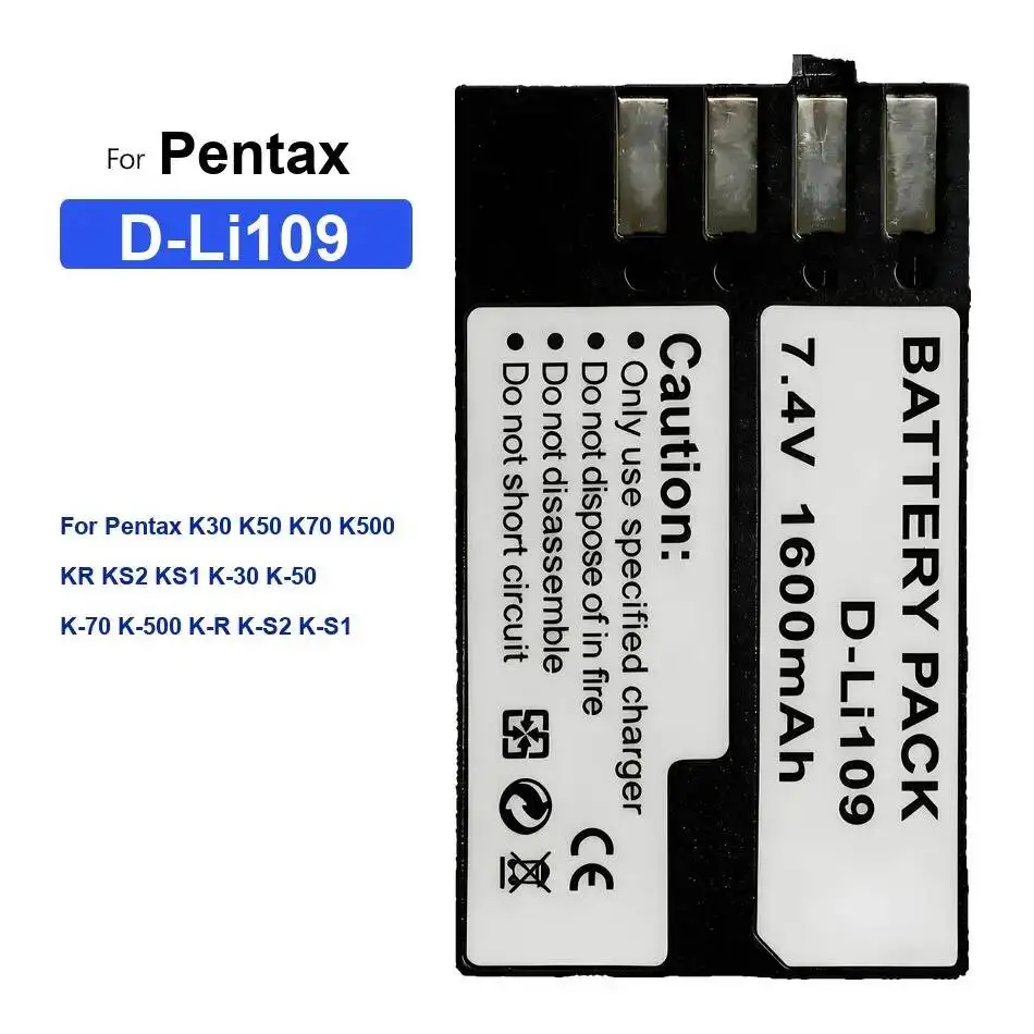 

Аккумулятор D-Li109 1600 мАч для Pentax K30 K50 K70 K500 KR KS2 KS1 K-30 K-50 K-70 K-500 K-R K-S2 K-S1 — премиум-замена для камеры