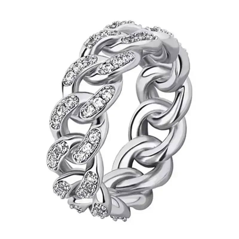 Wholesale Eternity Cuban Ring 925 Sterling Silver Rings Custom VVS Moissanite Diamond Hip Hop Jewelry Ring for Women