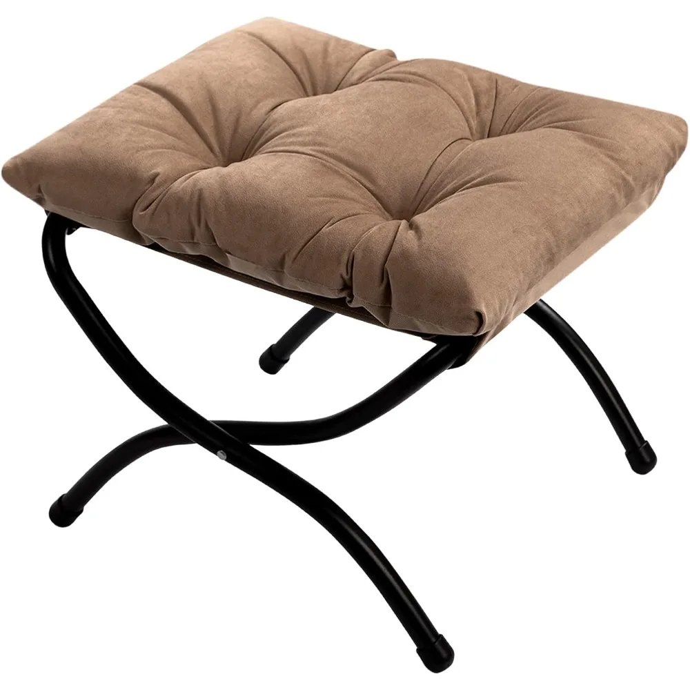 

15"(H) Folding Footrest Stool, Upholstered Small Foldable Ottoman, Accent Padded Sofa Foot Stool for Lazy Chair, Metal Frame Po