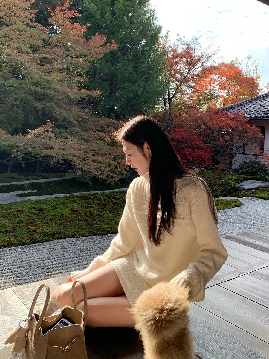 

Ультратеплый вязаный комплект: свитер, длинные брюки и юбка из мультипряжи, трикотажный комплект из трех предметов для женщин, модный зимний теплый комплект