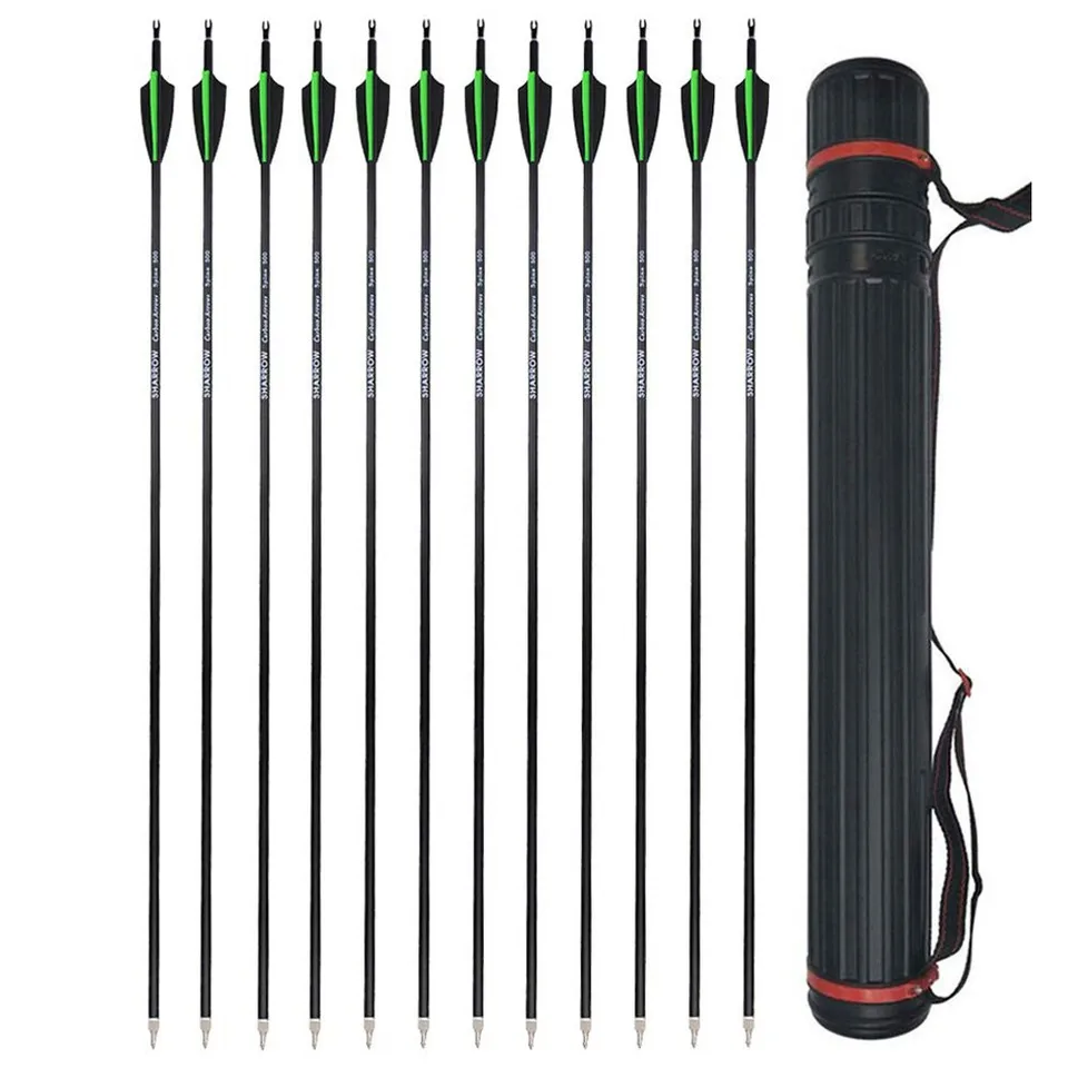 12 Pack 30 Inch Carbon Archery Arrows with Quiver