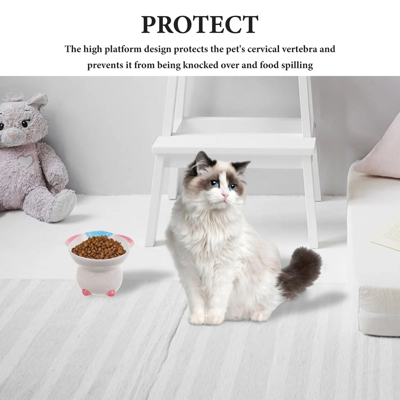 

Cartoon Ceramic Elevated Cat Bowl Smooth Surface Food Water Bowl Easy Clean Reusable Elevated Pet Feeding Bowls for Cats and
