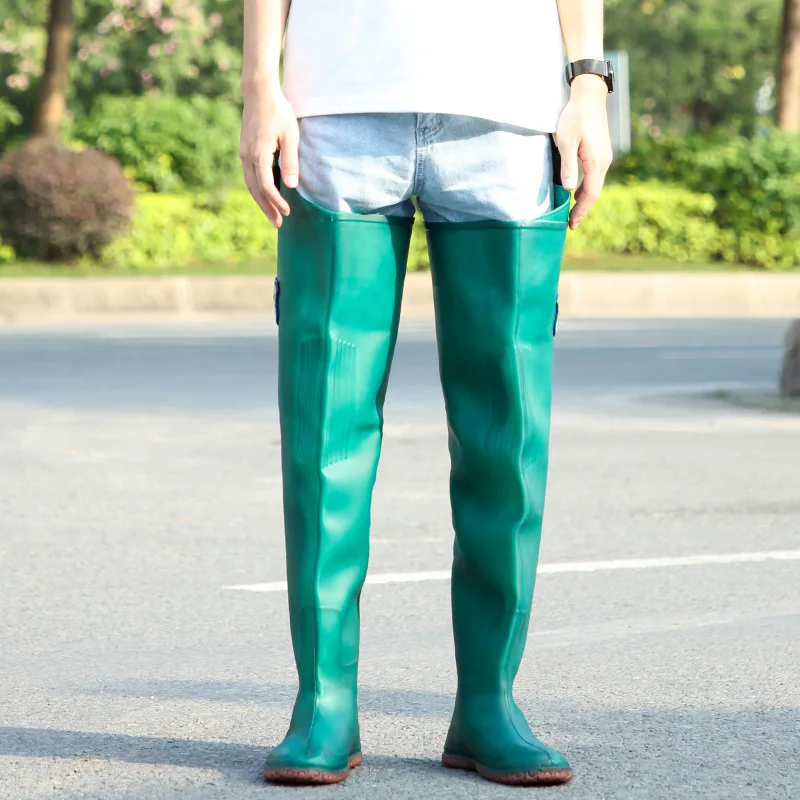 Thickened PVC Plastic One-piece Fishing Pants Over The Knee Water Wading Trousers Rice Paddy Transplanting Shoes