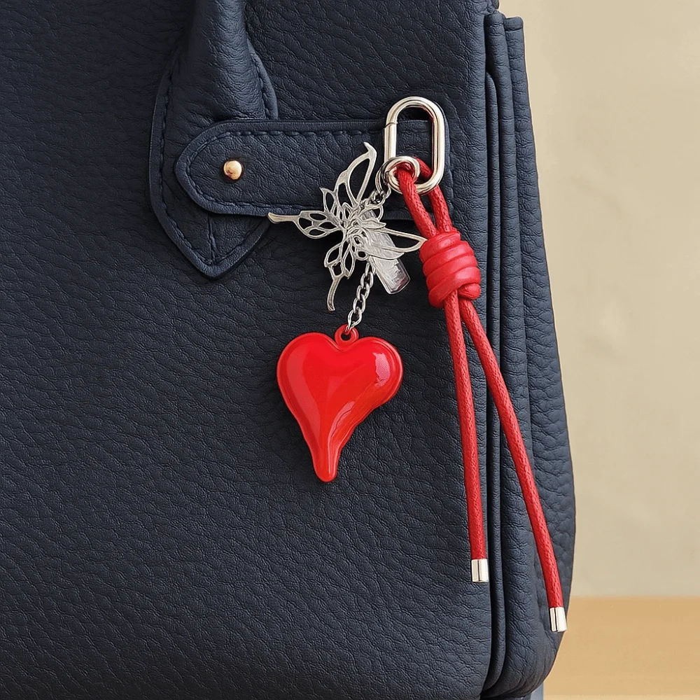 فراشة الكرتون فتاة القلب المفاتيح المنسوجة يدويا حقيبة الديكور على شكل قلب حقيبة قلادة مكافحة خسر متعددة الوظائف