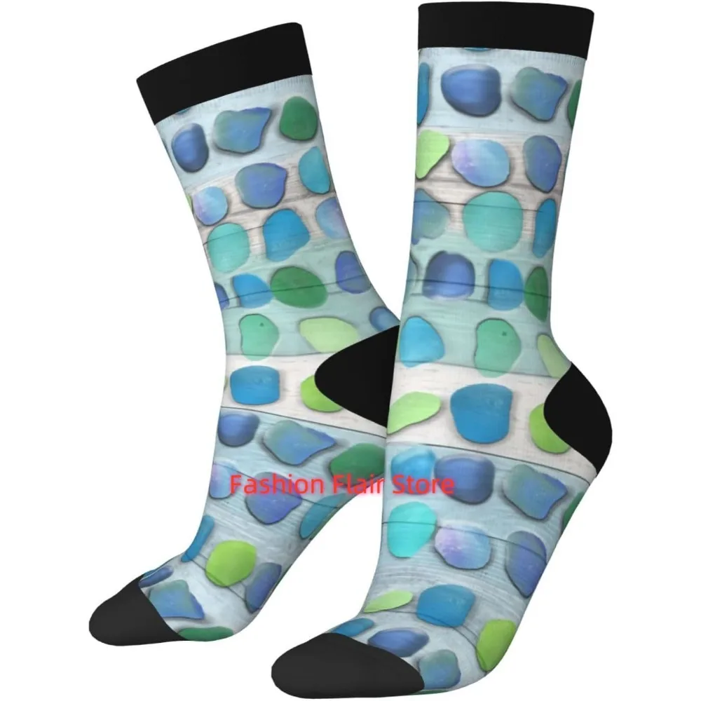 シーグラスビーチ流木ノベルティクルーソックスプリントユニセックスギフト男性女性