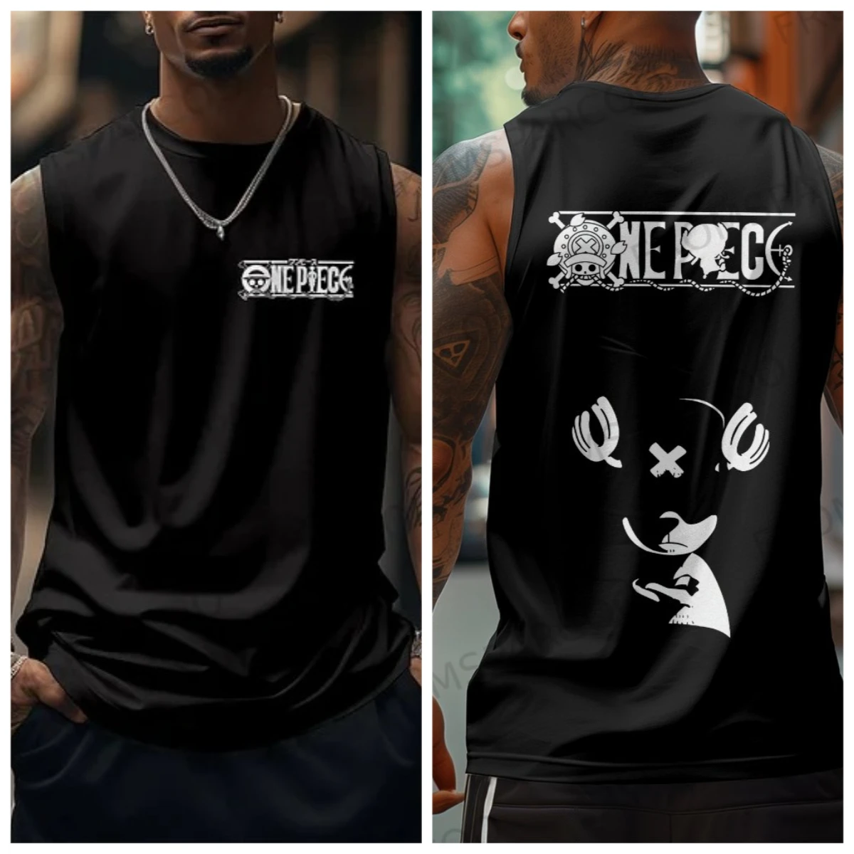 

ONE PIECE Anime Muscle Tank Top Men Sleeveless Shirt Streetwear Summer Graphic Print Casual Workout Vest Top Popular Style Top