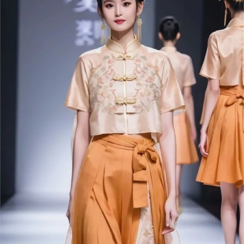 Novo conjunto de saia de cavalo estilo chinês para mulheres, vestido hanfu melhorado para adulto, fantasia hanfu de verão 2023