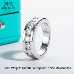 AnuJewel 4mm Moissanite banda de boda 925 plata esterlina laboratorio creado diamante banda anillo hombres mujeres anillo joyería personalizada