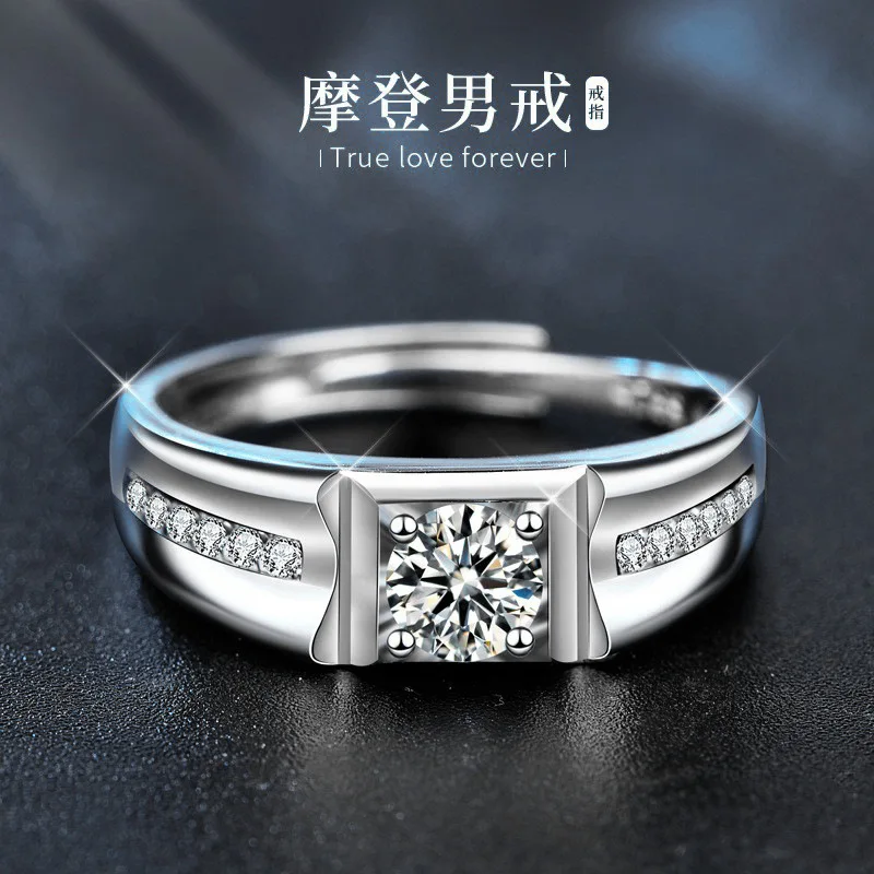 

Мужское кольцо из серебра 925 пробы с муассанитом, модное открытое кольцо в корейском стиле, свадебное кольцо с бриллиантом, ювелирное украшение.