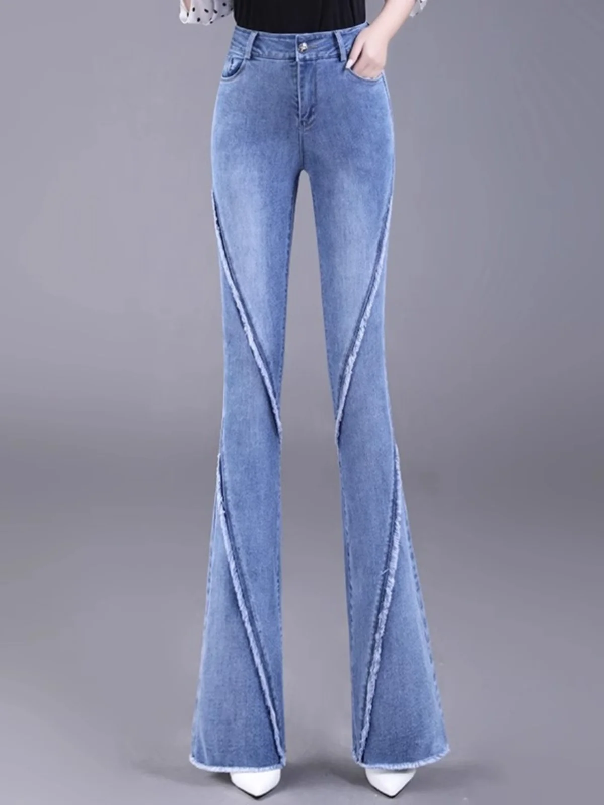 Fashionable Bell Bottom Jeans Women's Spring 2025 Fringed High Waist Slimming Retro Style All Season Long Pants Denim