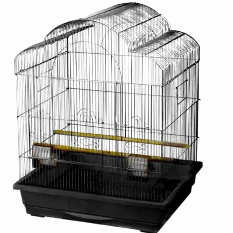 

Triple top bird cage for cockatiels finches parakeets canaries; powder-coated steel; black; spacious 25 x 21 x 30 non-toxic dur