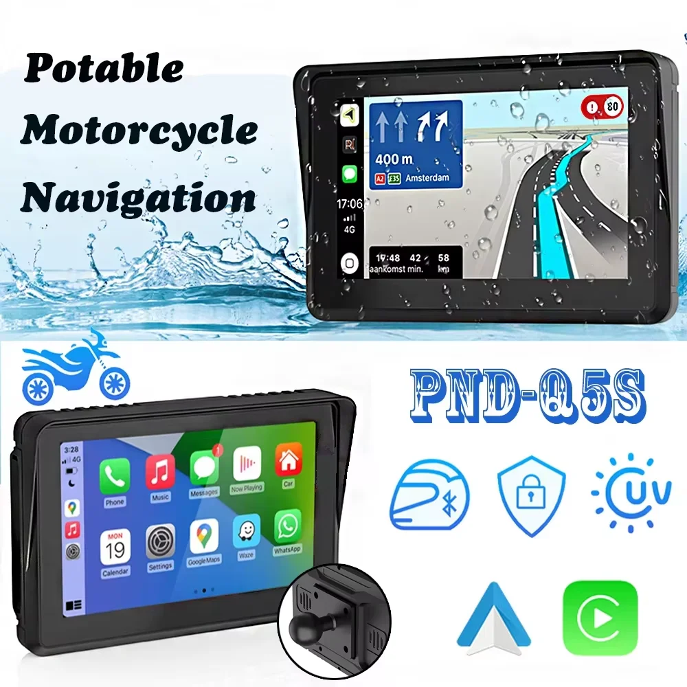 

MGPSCP-ANDROIDR550 PND-Q5S 5" GPS Navigator: Wireless CarPlay, Android Auto, HiCar for Motorbikes – Waterproof & Convenient