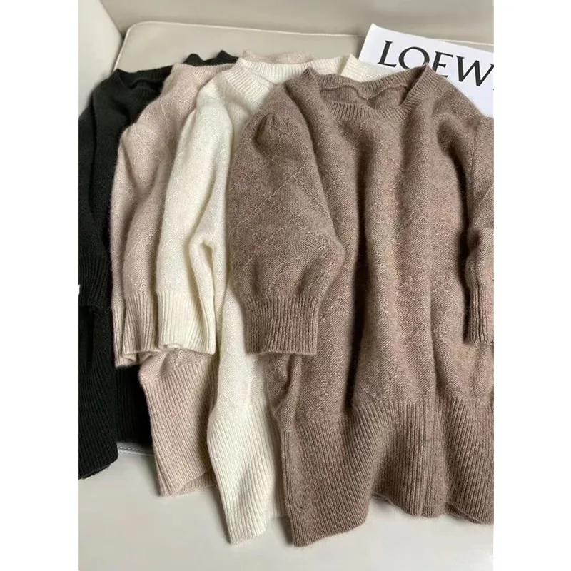 Temperament wind round neck hollow short cashmere knit short sleeve women spring and summer new loose thin wool half sleeve