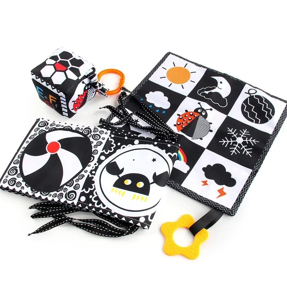 Livre de gril pour bébé, jouets CPull pour nouveau-né, noir et blanc, animal coloré, Montessori, double face, rideau de lit, emballage, nettoyage, enfants