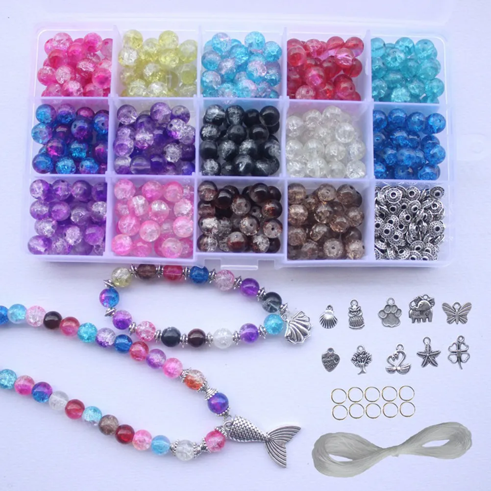 

420Pcs Crack Beads Glass Painted DIY Box Hanging Drop Parts Stoving Varnish Jewelry Accessories for Bracelet Necklace Earrings