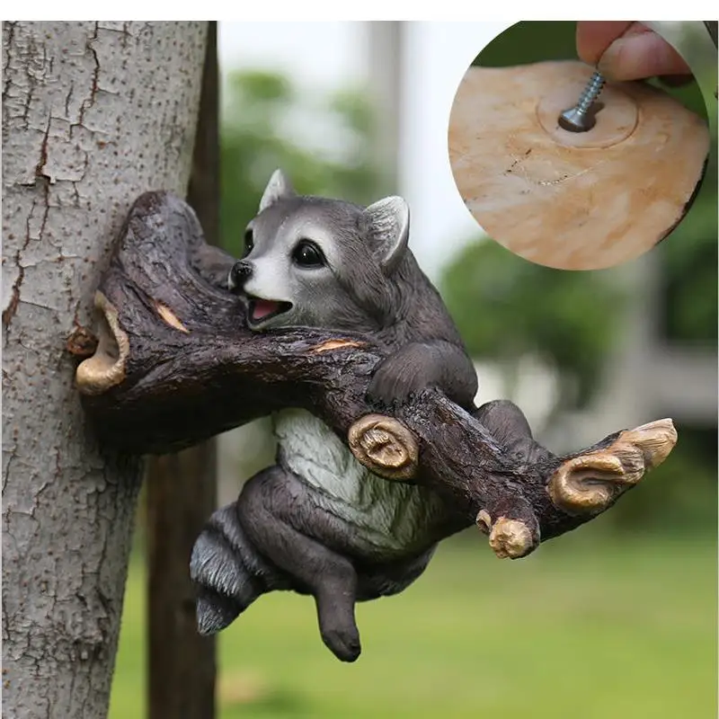 Outdoor Garden Landscape Tree Pendant Resin Animal Simulation Raccoon Sculpture Villa Courtyard Yard Decoration