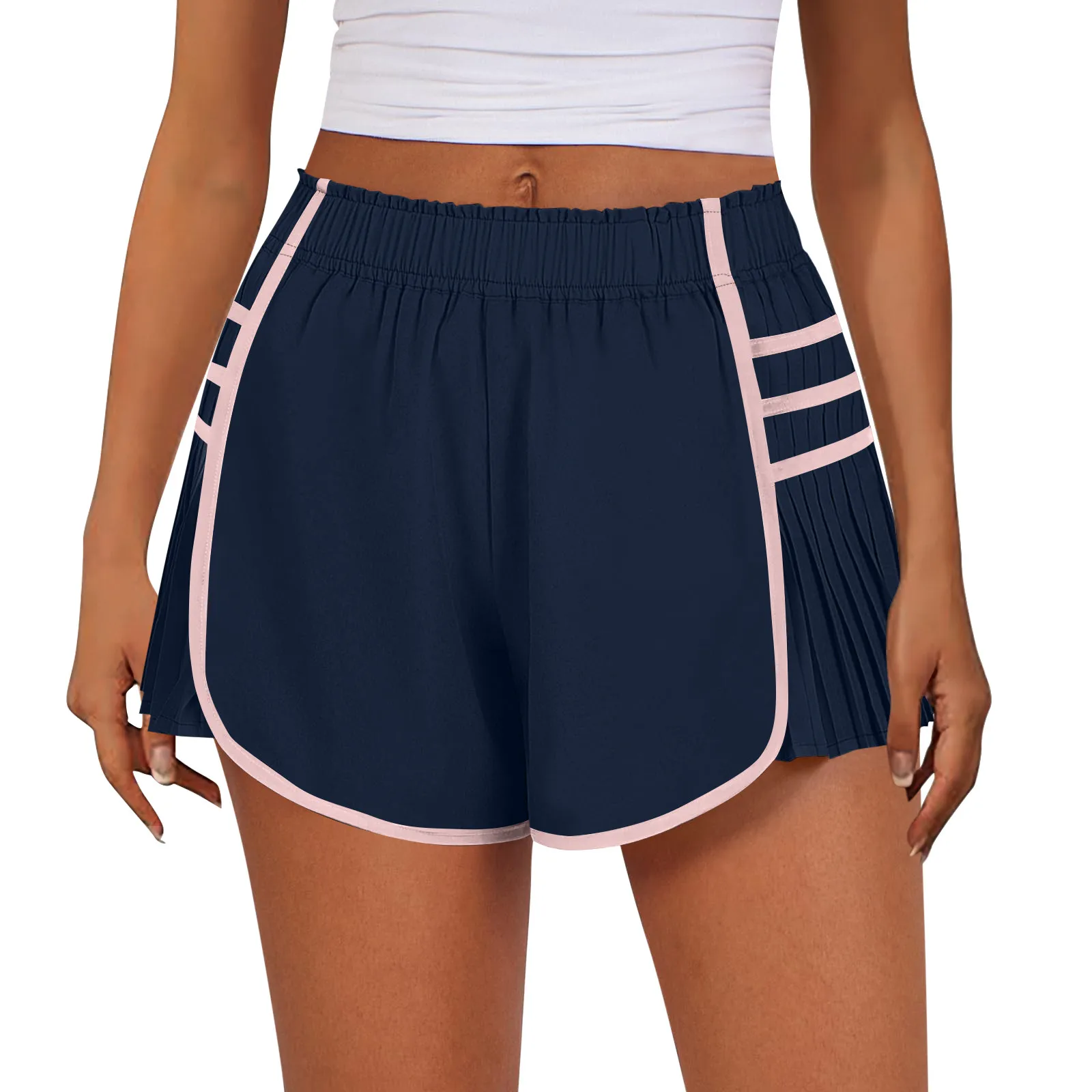 Celana pendek olahraga wanita, celana pendek tenis pinggang tinggi cepat kering untuk olahraga Gym lari musim panas