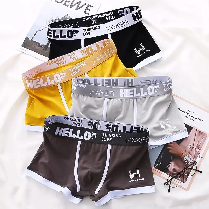 Sexy Men\'s Cotton Summer Breathable U-shaped Flat Corner Underwear Boxer Tight Letter Thick Waist Panel Sports Thin Underwear