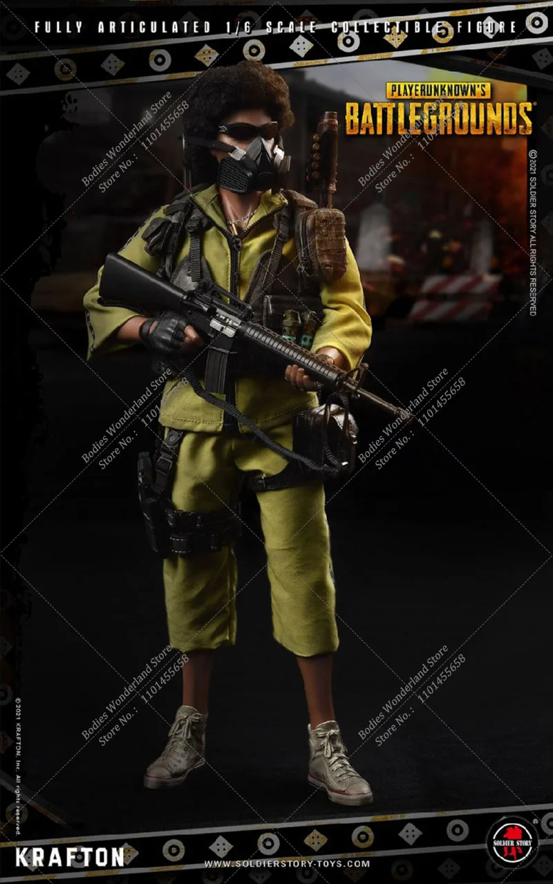 In Stock SSG-003 1/6 Scale PUBG Male Solider Yellow Tracksuit 12 inches Action Figure Doll Model with Weapon Accessories