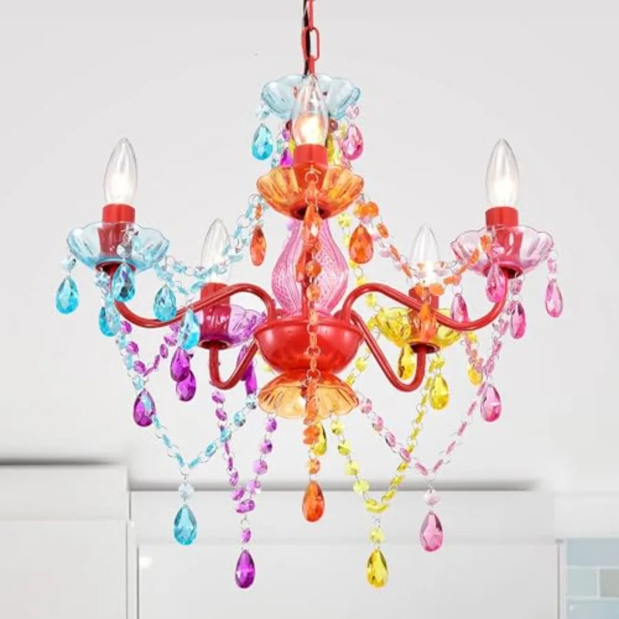 

Красочная маленькая хрустальная люстра для детской комнаты, 5-ламповая акриловая люстра, светильник для спальни, потолочный светильник для детской.