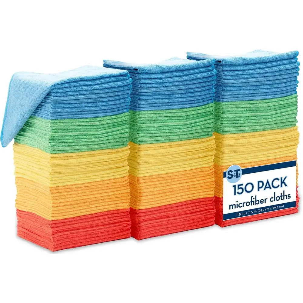 

150-Piece Reusable Microfiber Towels, Assorted Colors, 11.5 x 11.5, Ideal for Home and Car Cleaning