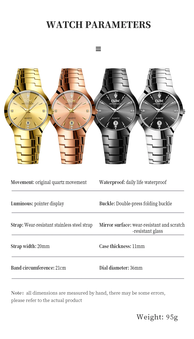 OPK Men's Quartz Watch Tungsten Steel Rhombus Mirror Waterproof Luminous Men's Watch Original All Gold Calendar Men's Watch