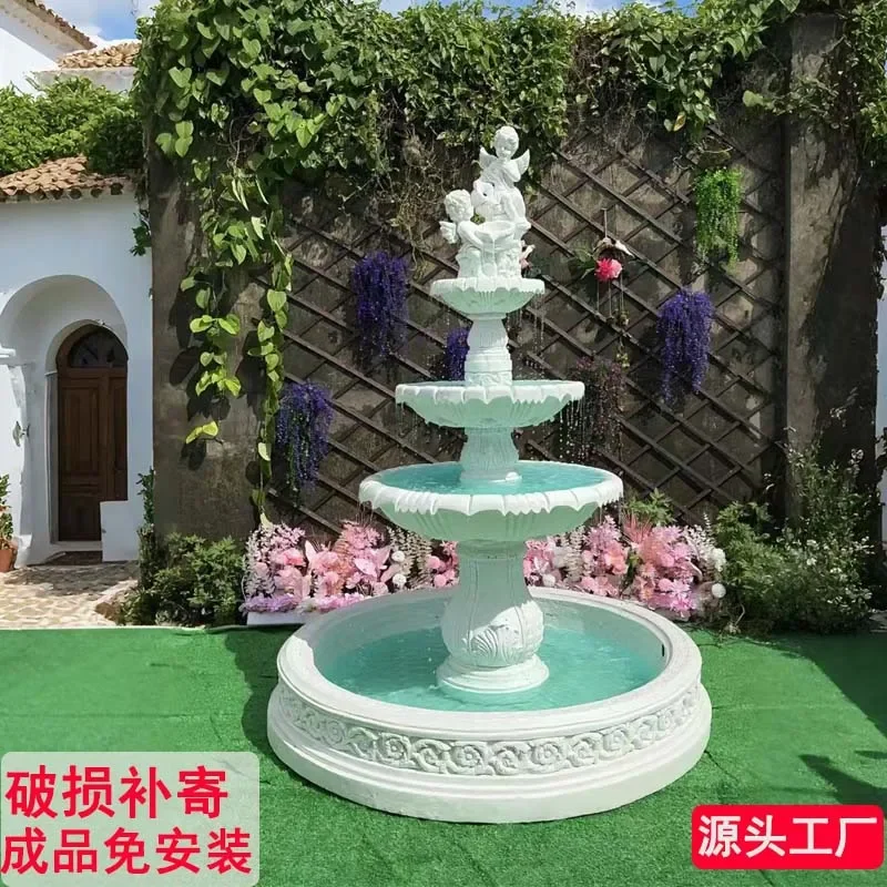 Garden hotel villa outdoor courtyard decoration, flowing water wedding sculpture, angel wishing pool, fountain landscape