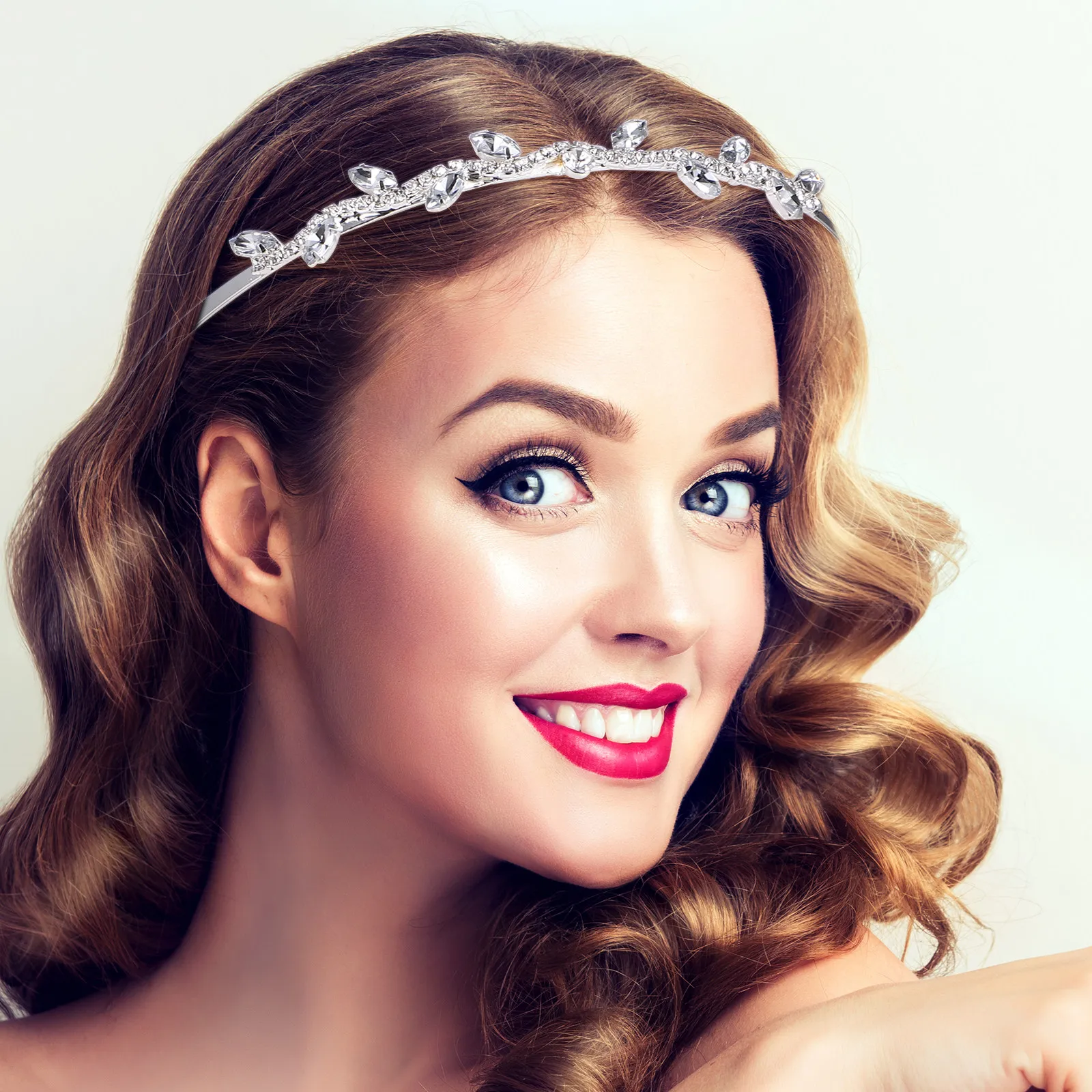 6Pcs Rhinestone Wedding Hair Crown Bridal Headband Pearl Crystal Embellished Comfortable Easy-Fit Hair Band for Banquet Prom