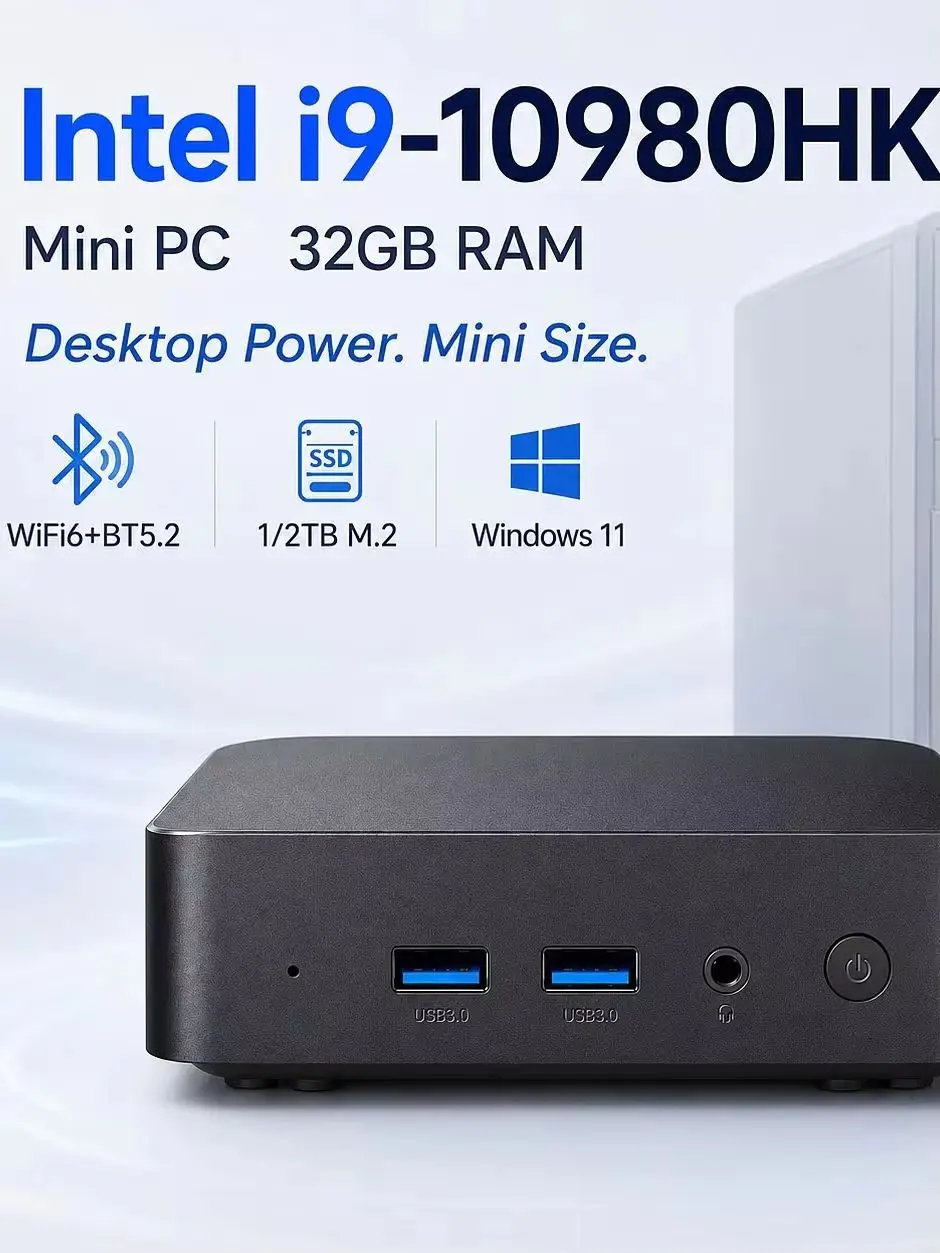 MINI PC Computer mit Windows 11 Intel Core I9 10980HK 16GB/32GB RAM 1TB SSD WIFI 6 BT5.2 4K HD für Gaming Büro Studium