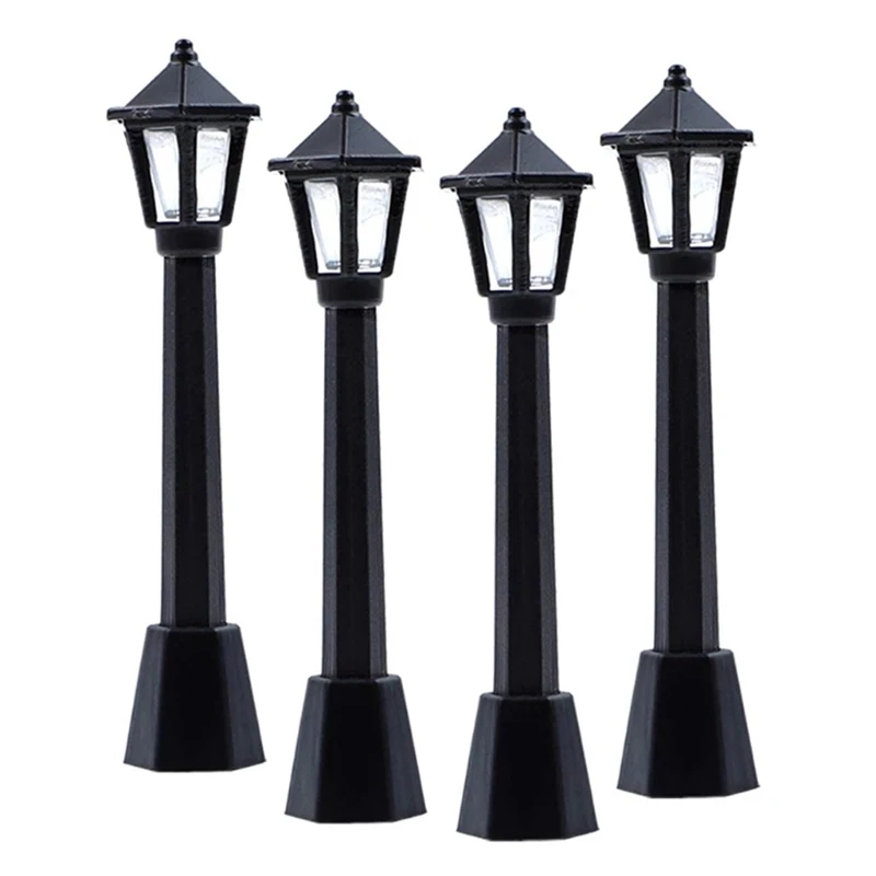 4Pcs Street Post Lights Model Railway Train Lamp Post Lights Miniature Village Pathway Lantern Post For DIY Dollhouse