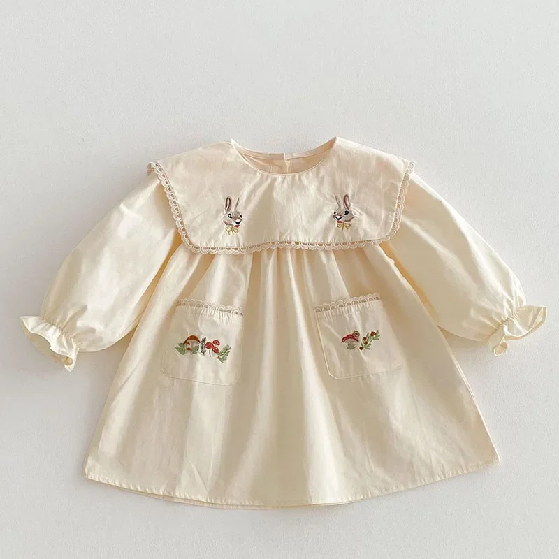

2025 New Spring European American Style Kids Princess Dress 1-6Yrs Baby Girl Birthday Party Dress Long sleeved Cotton Embroidery