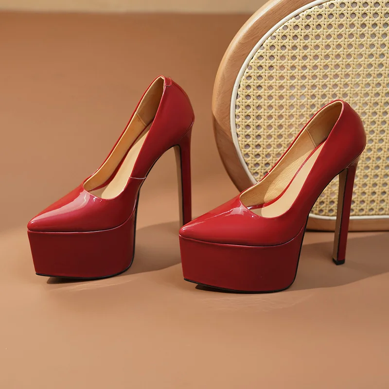 أحذية امرأة الترا عالية الكعب سميكة منصة مضخات الانزلاق على مثير خنجر كعب فستان مضخات مثير المرأة فستان حفلات الزفاف الأحذية #6