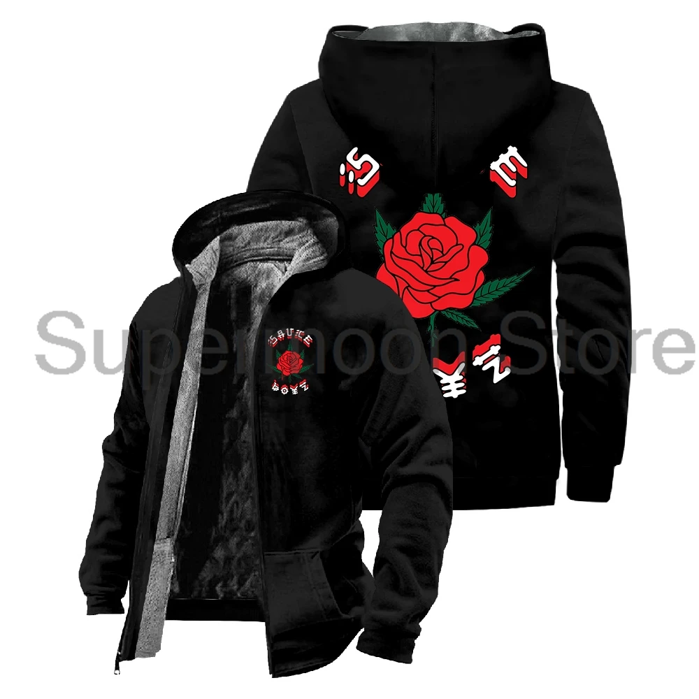 Eladio Carrion Sauce Boyz Merch Jacket Parkas Unisex Long Sleeve Streetwear Women Men Zipper Hoodie Winter Coat