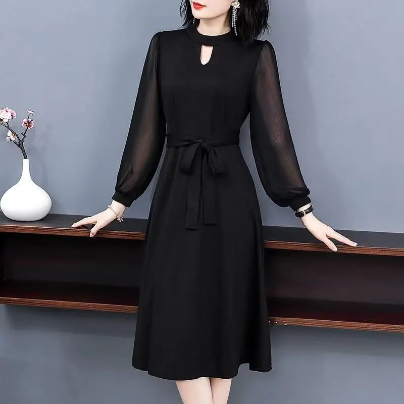 Slim Temperament Design Tie Bow Fashion Elegant Exquisite Appropriate Simplicity Ladies' Waist Cinching Dress Spring Summer 2024