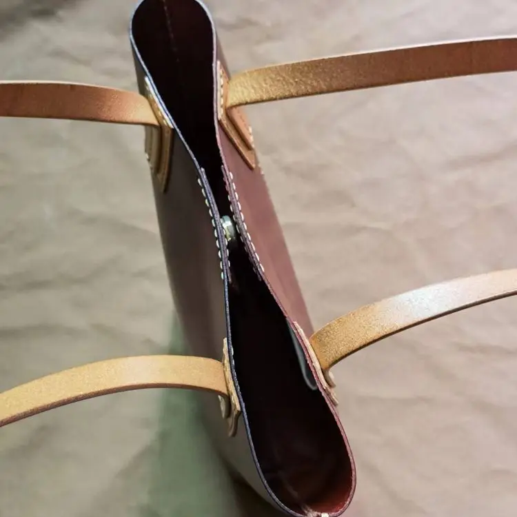 New Vintage Vegetable-tanned Leather Pure Sewing Underarm Bag Women's Bag Fashion Large Capacity Handbag Cow Leather Tote Bag