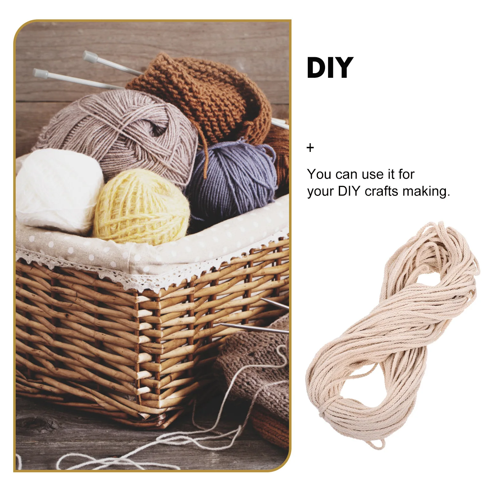 Cordón de tejer de cuerda de algodón para tendedero, para hacer cestas, artesanía de macramé gruesa Beige hecha a mano