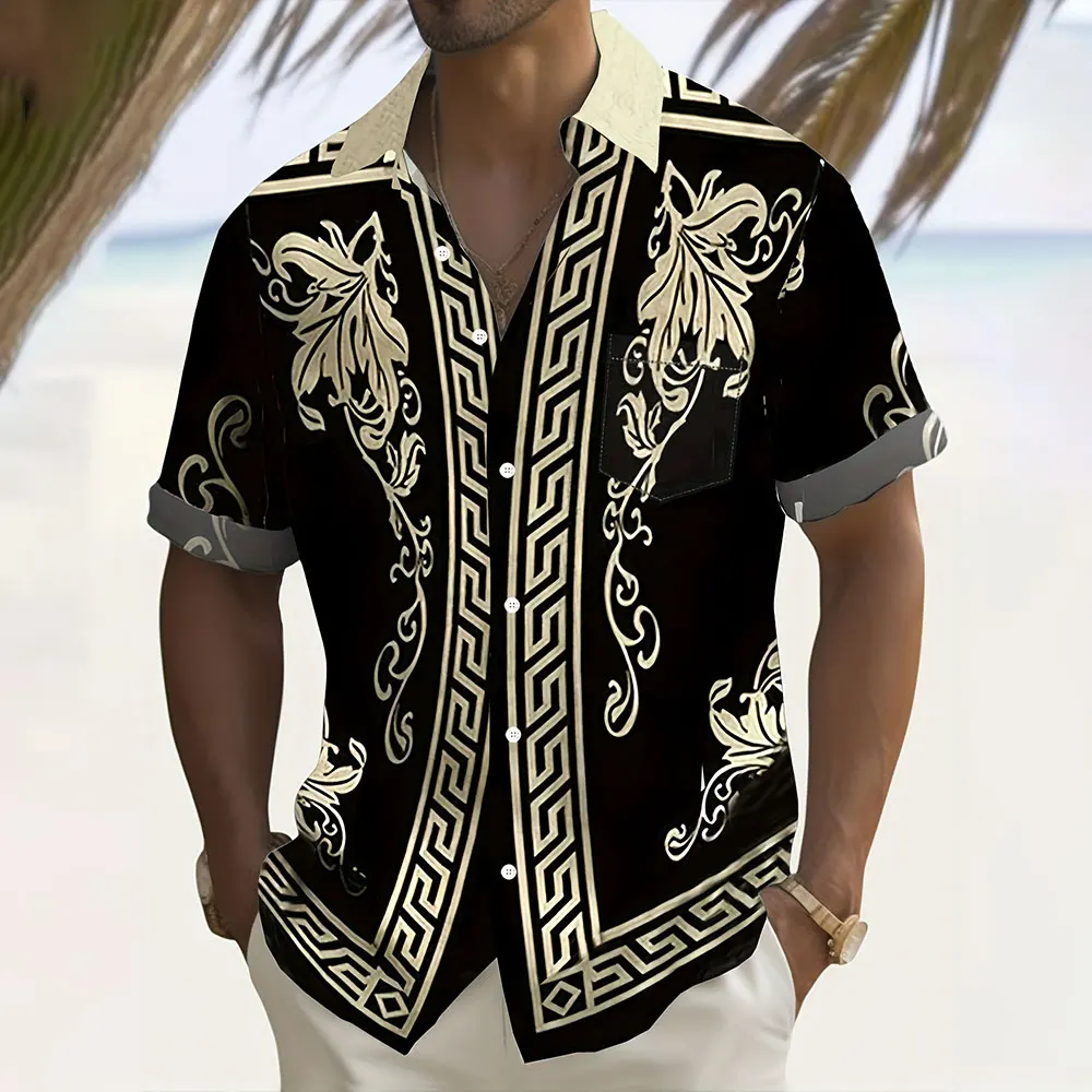 

Men'S Casual Shirt Vintage 3D Floral Print Short Sleeve Shirt Hawaiian Vacation Shirt Men'S Plus-Size Baggy Lapel Button Up Top