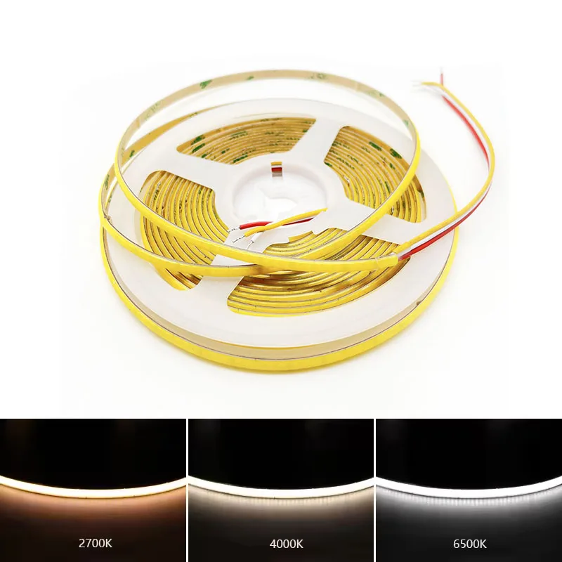 

Светодиодная лента COB CCT 5м, 5В/12В/24В, 5мм/8мм, высокая плотность, гибкая, RA90, двухцветная, 2700К-6000К, линейная, диммируемая