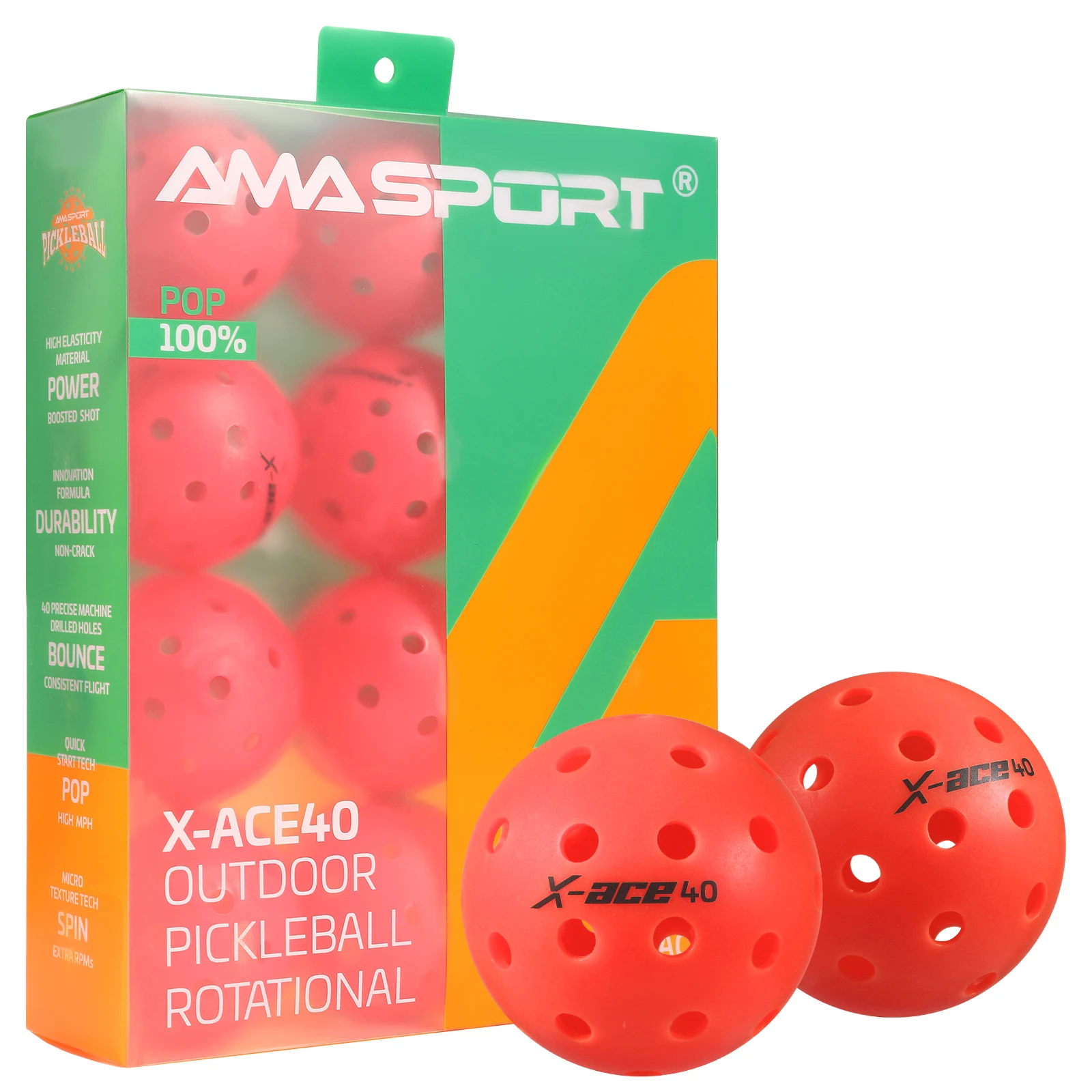AMASPORT ピックルボールボール X-ACE40-精密成形穴付きマルチカラー高