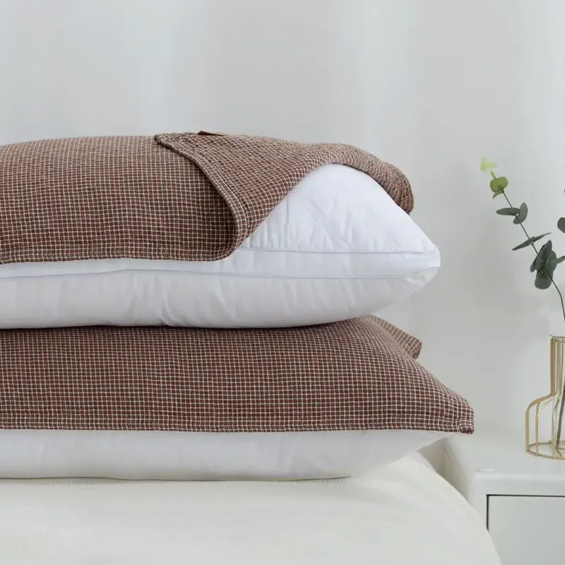 

Bedroom One Pair Pillow Towel Plaid Japan Soft Breathable Removable Pillowcases Sweat Proof Non-slip Four Seasons Pillows Cover