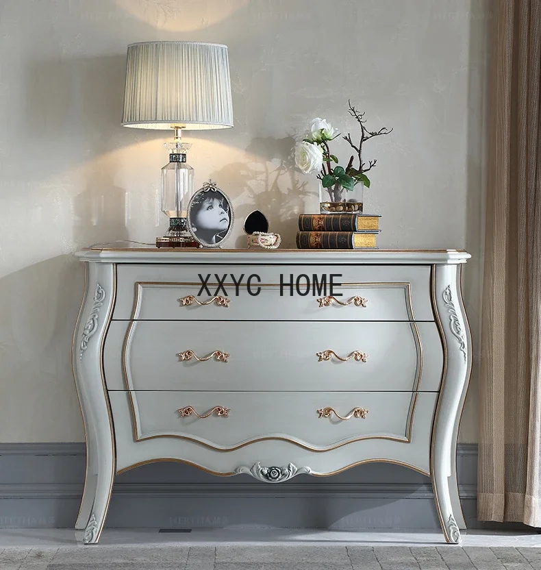 

Court French Furniture Solid Wood Console Living Room Gold Carved Entrance Cabinet