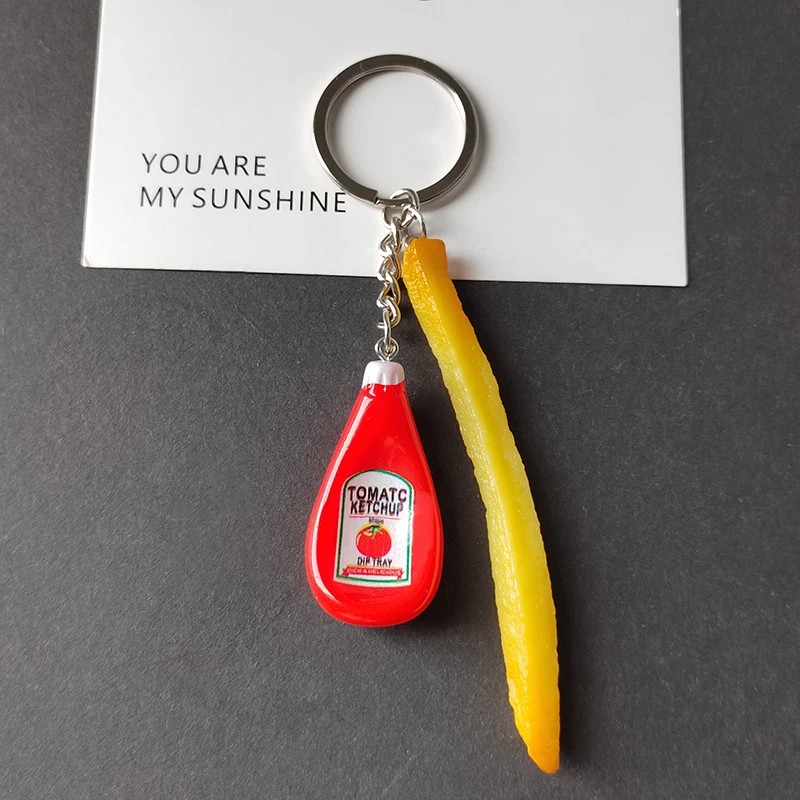 الراتنج صلصة الطماطم البطاطس المقلية سلاسل المفاتيح لصديق هدية الإبداعية مضحك مقلد الغذاء قلادة حقيبة صندوق سيارة حلقة رئيسية الحلي #1