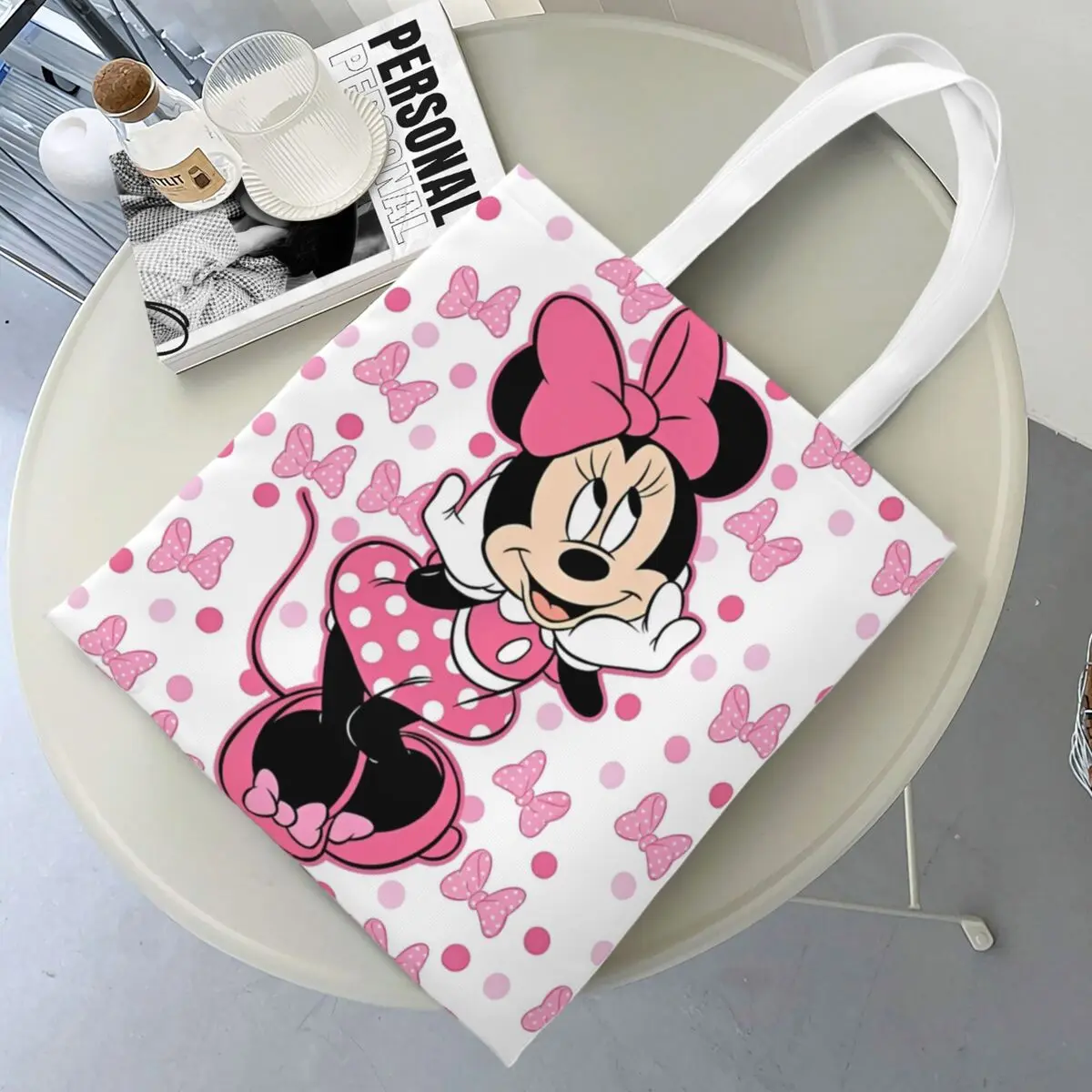 Cartoon Cute Minnie Mickey Mouse Canvas Tote Bag Aesthetic Large Capacity Pink Shopping Bag for Unisex