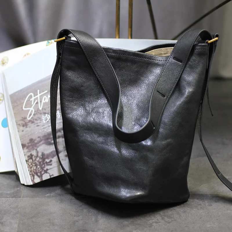 

vintage lazy vegetable tanned cowhide women's shoulder bag weekend daily travel designer genuine leather ladies underarm bag